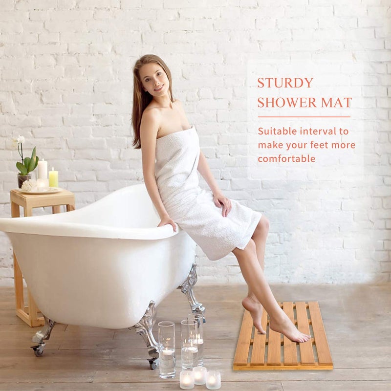 Bamfan Bath Mat for Luxury Shower - Non-Slip Bamboo Sturdy Water Proof Bathroom Carpet for Indoor or Outdoor Use - Image 2